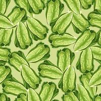 Seamless pattern lettuce Romano on light green background. Beautiful texture with salad. vector