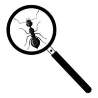 An ant under a magnifying glass isolated on white background. Icon viewing an insect for kids book. vector