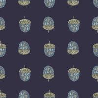 Seamless forest pattern with hand drawn chestnut ornament. Navy blue background. vector