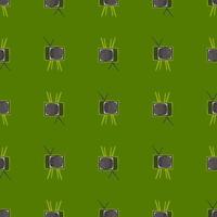 Grey tv set ornament seamless movie pattern. Social technology backdrop with green background. vector