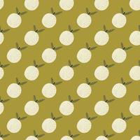 Decorative seamless pattern with light mandarin silhouettes print. Green olive background. vector