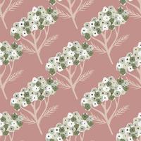 Summer seamless pattern with cute yarrow green and white shapes. Pink background. vector
