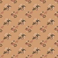 Seamless flora pattern with little branches and flowers ornament. Pale beige background. vector