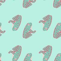 Minimalistic hand drawn seamless pattern with cartoon contoured frog ornament. Blue pastel background. vector