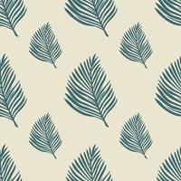 Abstract tropic seamless pattern in hand drawn style with navy blue fern leaf shapes. Grey background. vector