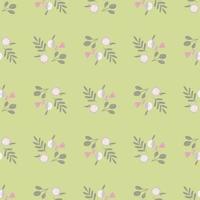 Tender cute seamless pattern with apple and leaves print. Light green background. Nature backdrop. vector