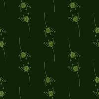 Field nature seamless doodle pattern with simple yarrow contoured shapes. Dark green background. vector