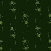 Field nature seamless doodle pattern with simple yarrow contoured shapes. Dark green background. vector