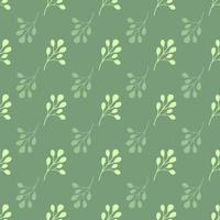 Doodle seamless pattern with vintage simple eucalyptus leaf elements. Pastel green background. vector