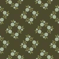 Geometric style seamless pattern with blue lemon slices ornament. Dark green-olive background. vector