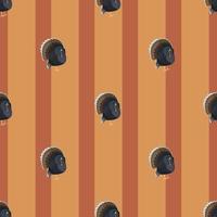 Seamless pattern Turkey on orange striped background. Texture of farm bird for any purpose. vector