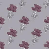 manzanilla de patrones sin fisuras sobre fondo gris. hermoso adorno de flores violetas de verano. vector