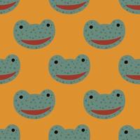 Frog pattern seamless in freehand style. Head predator on colorful background. Vector illustration for textile.