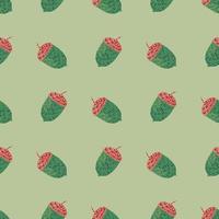 Pastel tones seamless botanic pattern with green and red colored acorn ornament. Pastel background. vector