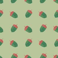 Pastel tones seamless botanic pattern with green and red colored acorn ornament. Pastel background. vector