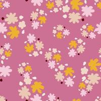 Random seamless pattern with doodle hand drawn flower elements. Pink background. Nature elements. vector