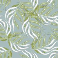 Decorative abstract seamless pattern with random leaf palm shapes. Blue pastel background. Simple style print. vector