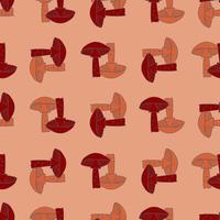 Nature seamless autumn pattern with abstract red and orange mushroom elements. Pink background. vector