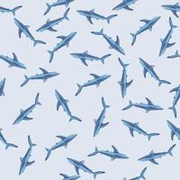 Seamless pattern Blue shark on light gray background. Blue textured of marine fish for any purpose. vector