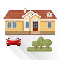 Living House, Car and Trees on White Background. Vector. vector