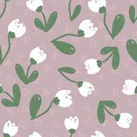 Hand drawn spring seamless pattern with snowdrops flowers . vector