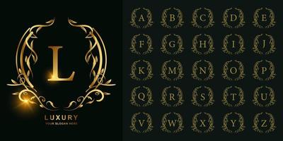 Letter L or collection initial alphabet with luxury ornament floral frame golden logo template. vector