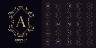 Letter A or collection initial alphabet with luxury ornament floral frame golden logo template. vector