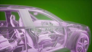 Holographic animation of 3D wireframe car model with engine video