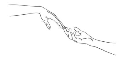 two hands reaching out one line vector illustration