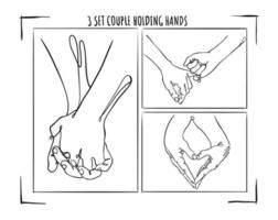 3 parejas cogidas de la mano en un dibujo vectorial de una línea vector