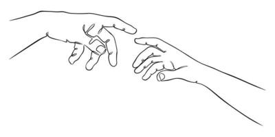 two hands reaching out one line vector illustration