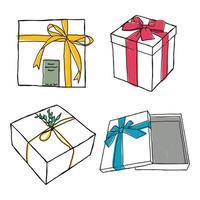 4 cajas de regalo dibujadas a mano con imágenes prediseñadas vectoriales de nudo de cinta vector