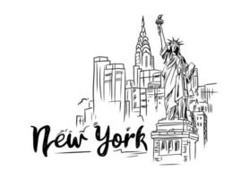 New York statue of Liberty vector hand-drawn illustration.