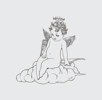 vector illustration of tired Cupid resting and sitting on the cloud