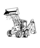 tipografía máquinas de construcción en blanco y negro dibujadas a mano con ilustraciones de excavadoras vectoriales para gráficos de camisetas de niños y bebés y otros usos. vector