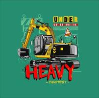 Big excavator in action. Vector cartoon illustration