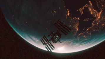 International Space Station in outer space over the planet Earth orbit video