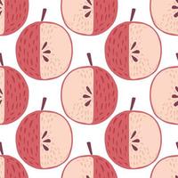 Isolated simple pink apple ornament seamless pattern. White background. Creative print in food cartoon style. vector