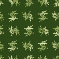 Seamless pattern bunch arugula salad on green background. Modern ornament with lettuce. vector