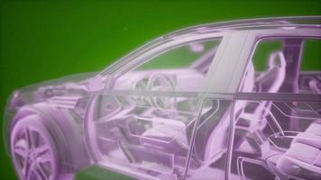 Holographic animation of 3D wireframe car model with engine video