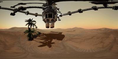 vr 360 außerirdisches raumschiff dreht sich über der wüste. UFO video