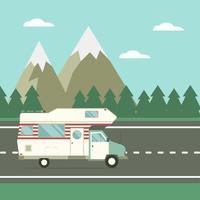 Traveler Truck on the Road on Countryside Landscape vector