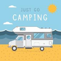 verano playa caravana remolque camping paisaje vector