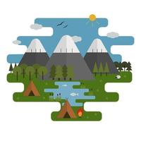 montaña lago campamento paisaje ecológico vector