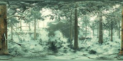 VR360 conifer forest on snowy winter day video