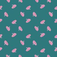 Creative seamless marine animal pattern with abstract pink frogs shapes. Turquoise background. vector