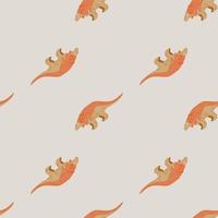 Cartoon childish style seamless pattern with orange dinosaurs elements. Light grey background. vector