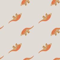 Cartoon childish style seamless pattern with orange dinosaurs elements. Light grey background. vector