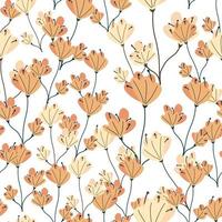 Spring nature seamless pattern with orange random doodle flowers elements. White background. Simple print. vector