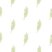 Isolated floral seamless pattern with simple style green leaves branches silhouettes on white background. vector